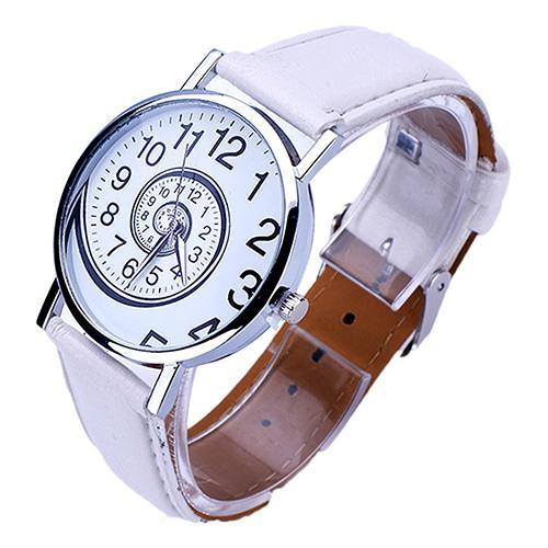 Women Creative Swirl Pattern Faux Leather Strap Analog Quartz Sports Wrist Watch - MRSLM