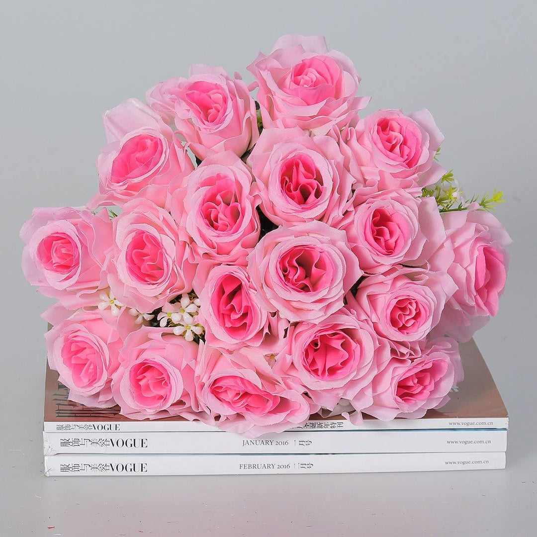18 Head / Bouquet 15'' Artificial Silk Roses Flowers Bridal Home Wedding Decor Supplies - MRSLM