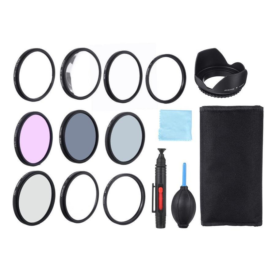 Close-up +1/+2/+4/+10 UV CPL FLD ND2/4/8 49/52/55/58/62/67/72/77mm Lens Filter Hood Cap Blower Brush Kit Set - MRSLM