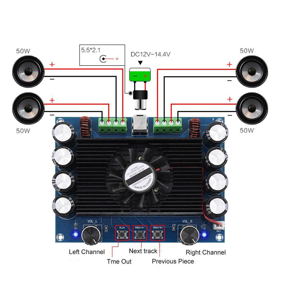 XH-A374 50Wx4 4 Channel TDA7850 bluetooth 4.0 Channel HIFI Auido Power Amplifier Class-AB Four Channels Amplifier Board for Home Car Audio - MRSLM