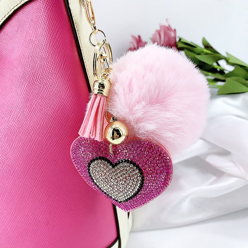 pompom keychain with heart charm, view 12 - MRSLM