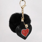 pompom keychain with heart charm, view 3 - MRSLM