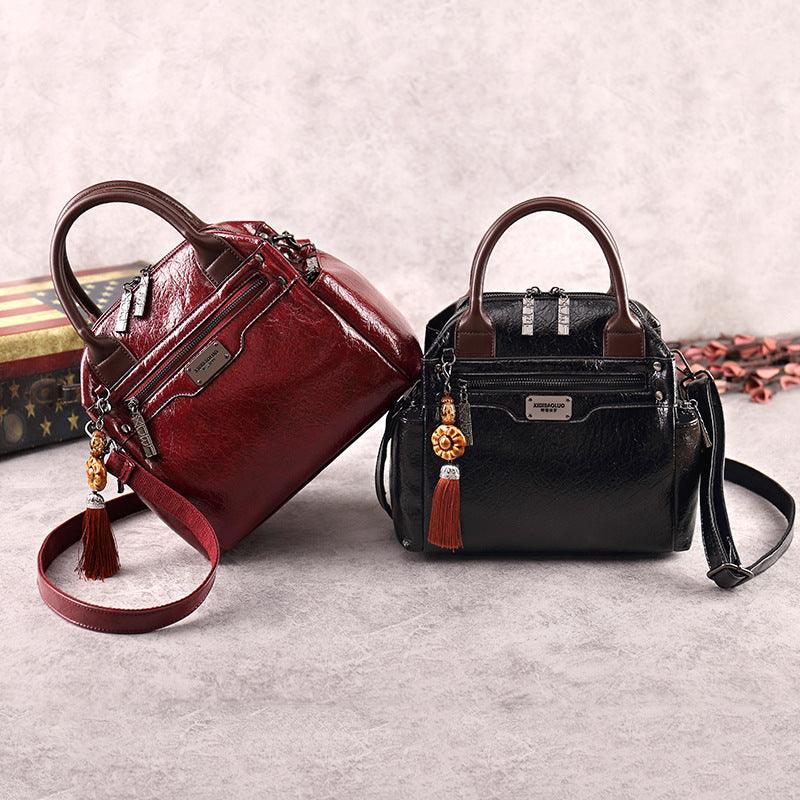 Retro Fashion Oil Wax Leather Hit Color Single-shoulder Oblique Handbag - MRSLM