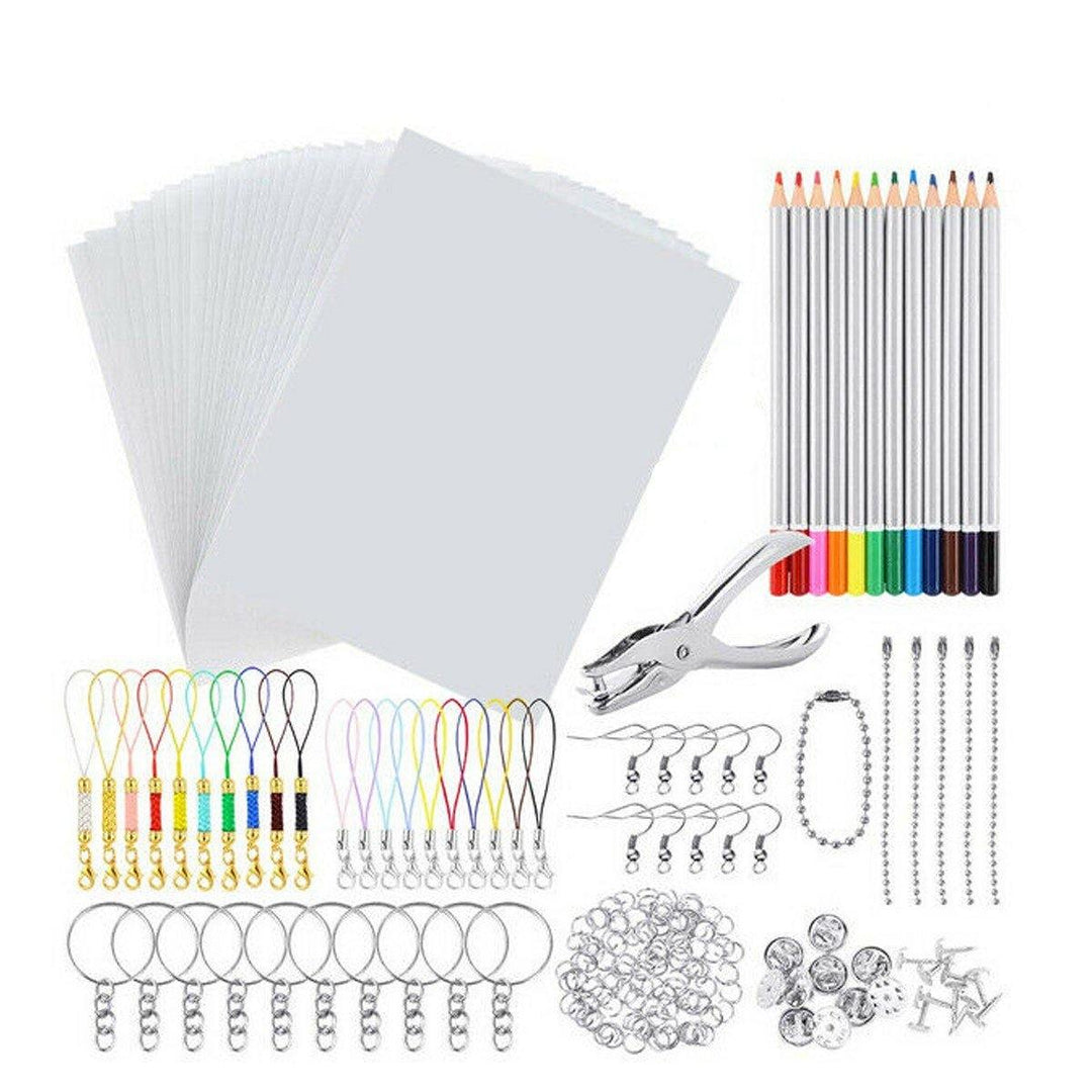 198Pcs/145Pcs/33Pcs DIY Heat Shrink Plastic Sheet Kit Shrinky Art Paper Hole Punch Keychains Pencils - MRSLM