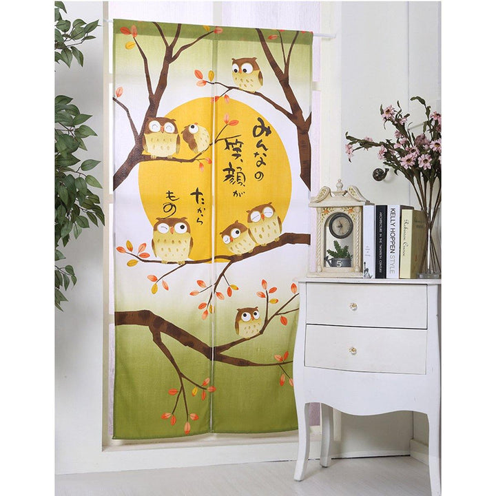 Japanese Doorway Cartoon Interior Hanging Curtains Noren Owls Luck Tapestry Room - MRSLM