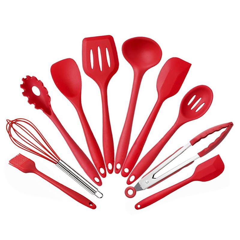 10PCS Silicone Kitchen Utensils Kitchenware Set Tableware Cooking Tools with Non-Stick Cookware Pan Scoops - MRSLM