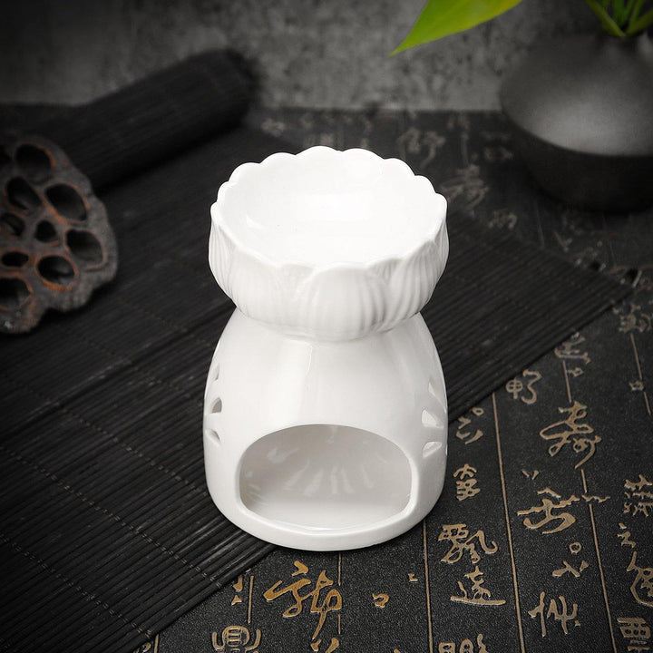 Lotus Flower Ceramic Oil Incense Burner Tea Light Holder Home Fragrance White - MRSLM