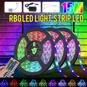 49FT 15M RGB LED Strip Light 3528 Waterproof/Non-waterproof Flexible Tape Lamp DC12V + 44Keys Remote Control + Power Supply - MRSLM