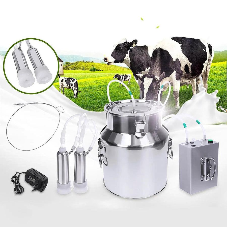 14L Upgraded Double Head Milking Machine Vacuum Impulse Pump Cow Goat Milker - MRSLM