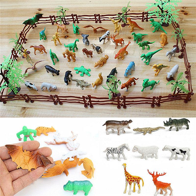 68PCS Plastic Farm Yard Wild Animals Fence Tree Model Kids Toys Figures Play New - MRSLM