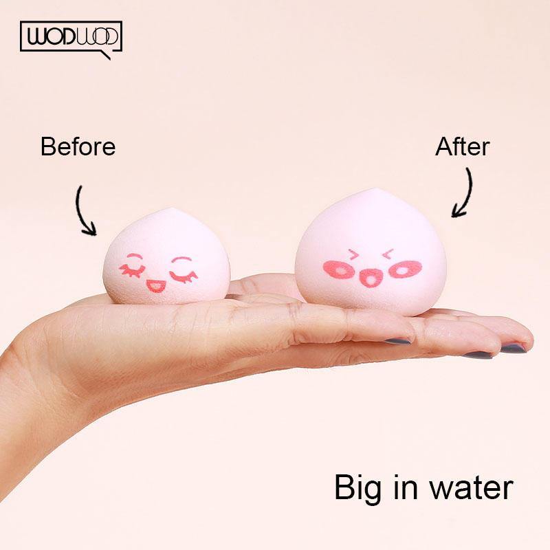 3PCS/SET makeup puff sponge by WODWOD pink color peach shape with smile printing wet dry use maekup water drop sponge - MRSLM