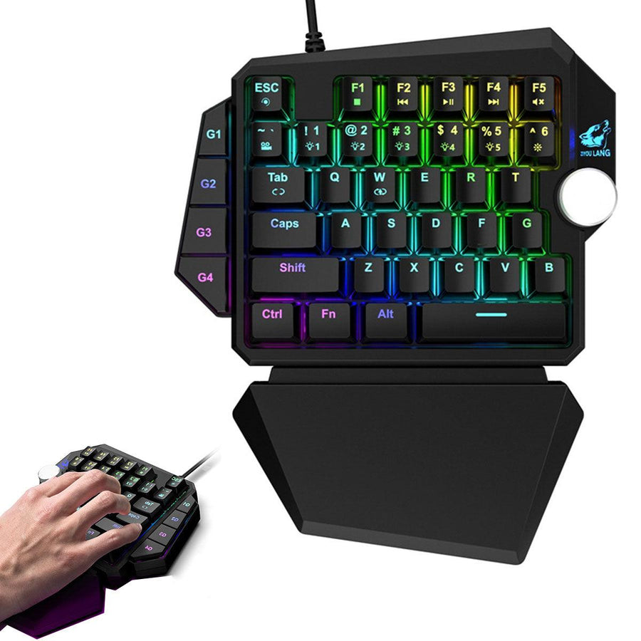 39 Keys One-Handed Mechanical Gaming Keyboard RGB Backlit Mini Portable Wrist Rest Household Computer Accessories (Black) - MRSLM