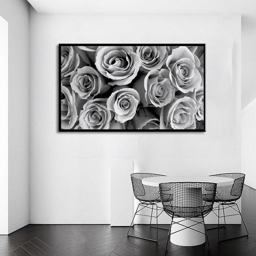 1 Piece Canvas Print Paintings Grey Rose Wall Decorative Print Art Pictures Wall Hanging Decorations for Home Office No Frame - MRSLM