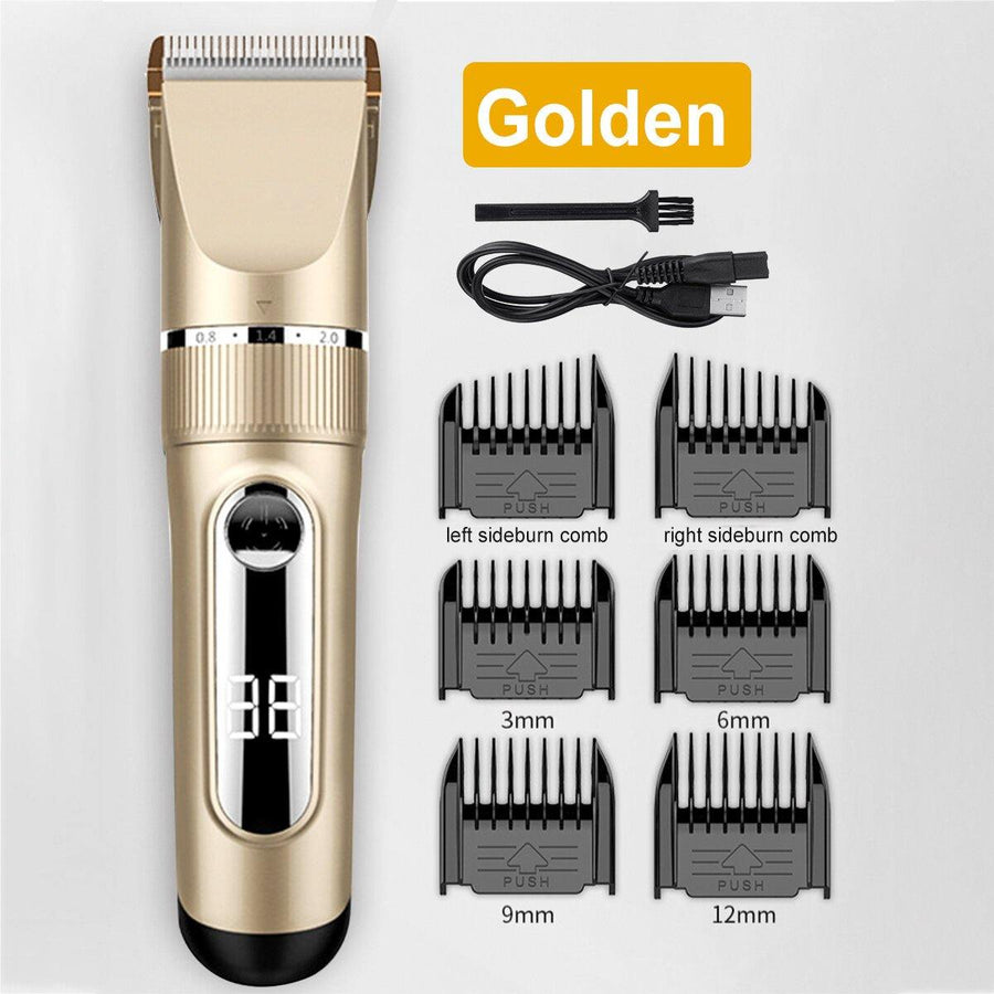Men's Electric Digital display Hair Clipper USB Rechargeable Hair Shaver W/ 6 Limit Combs - MRSLM