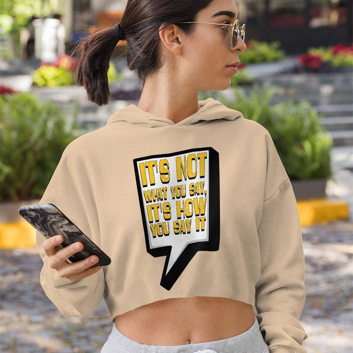 Quote Printed Women's Cropped Hoodie - Best Print Cropped Hoodie - Themed Hooded Sweatshirt - MRSLM