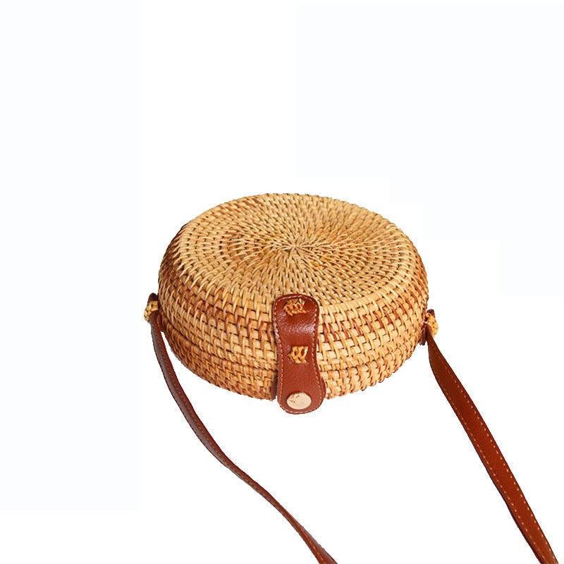 Rattan Weave Bag Retro Women's One Shoulder Small Round Bag - MRSLM