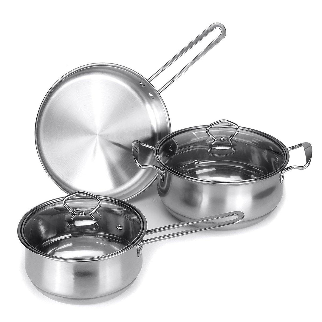 Home Cookware Set 3 Piece Stainless Steel Kitchen Pot Pan Saucepan Utensils Kit - MRSLM