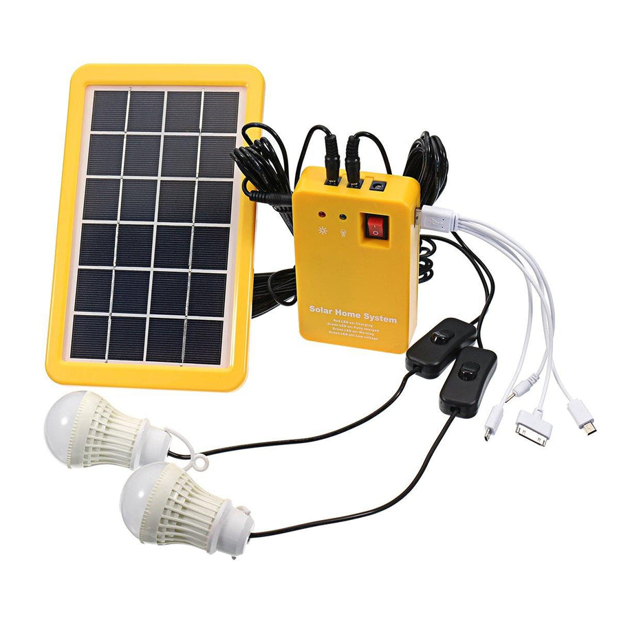 3W Solar Powered System Solar Panel Charging Generator 5V USB Power Generation System with 2 Bulbs - MRSLM