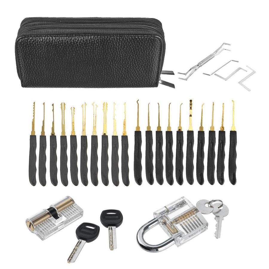 26PCS Locksmith Tools Practice Transparent Lock Kit With Broken Key Extractor Wrench Tool Removing Hooks Hardware Lock Picks - MRSLM