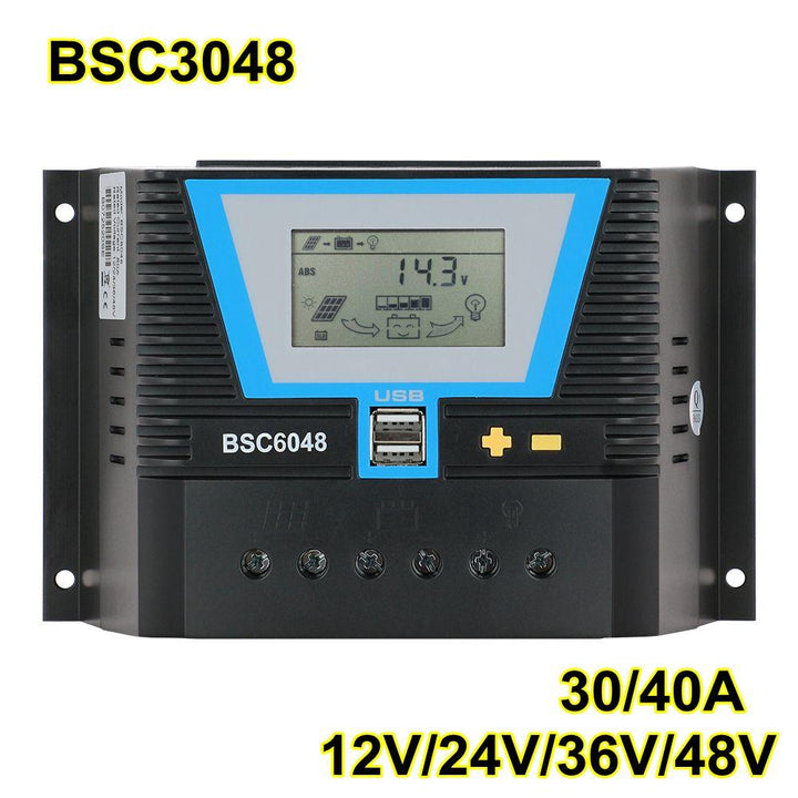 20A 30A 60A 80A PWM Solar Controller 12V 24V 36V 48V Backlight LCD Lithium Battery Regulator of Light Dual Time Control and USB - MRSLM