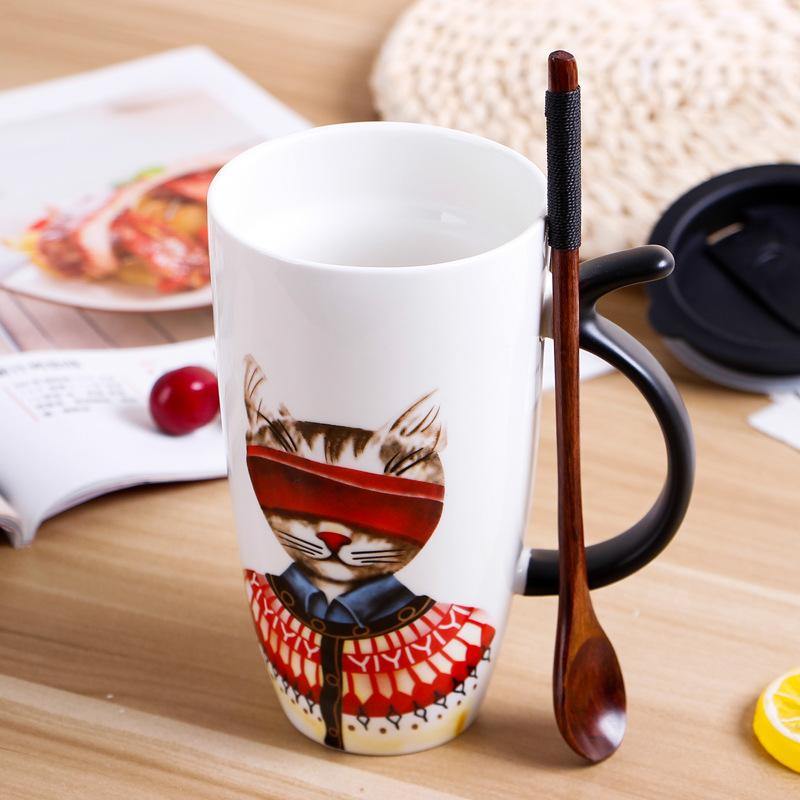 Personalized Cat Creative Trend Water Cup Home Office Coffee Cup Large Capacity Ceramic Mug - MRSLM