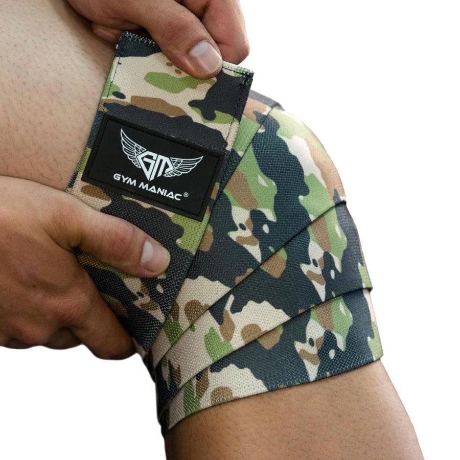 Gym Maniac Brown Camo GM Support Compression Knee Wraps - MRSLM