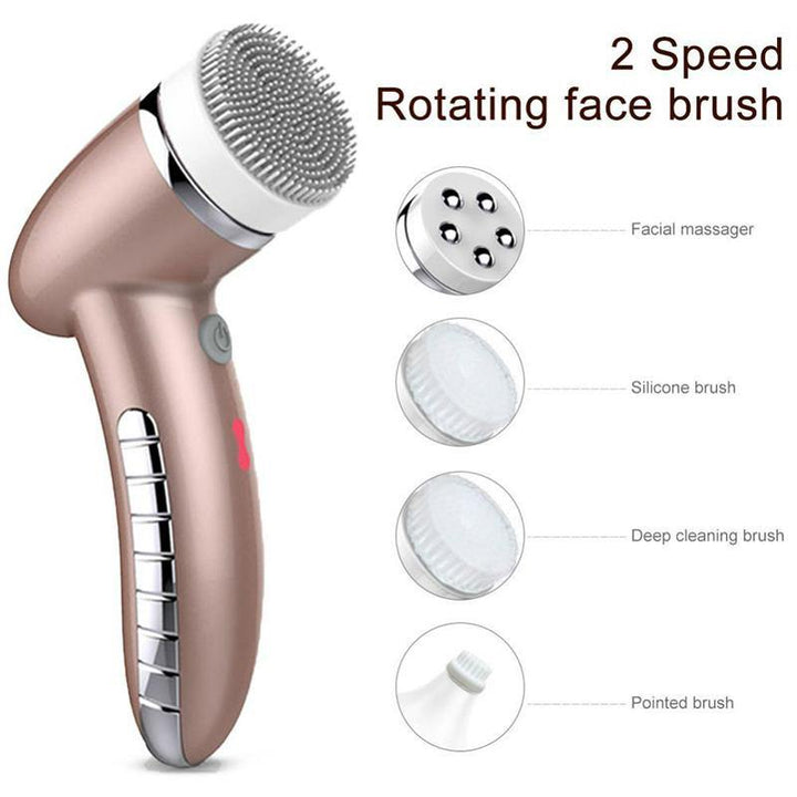 4 IN 1 Facial Brush Sonic Vibration Mini Face Cleaner Silicone Deep Pore Cleaning Electric Face Massage Waterproof - MRSLM