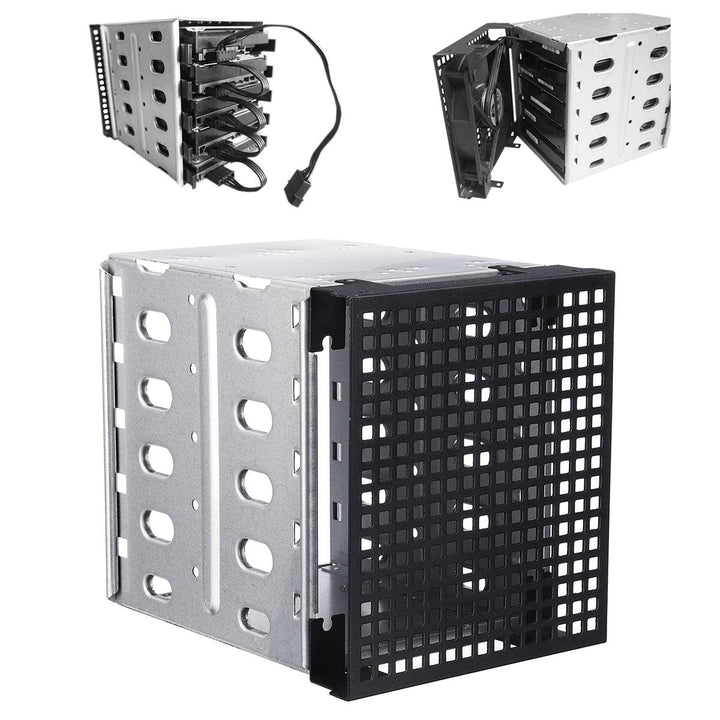 5.25" to 5x 3.5" SATA SAS HDD Cage Rack Hard Drive Tray Caddy Converter with Fan Space - MRSLM