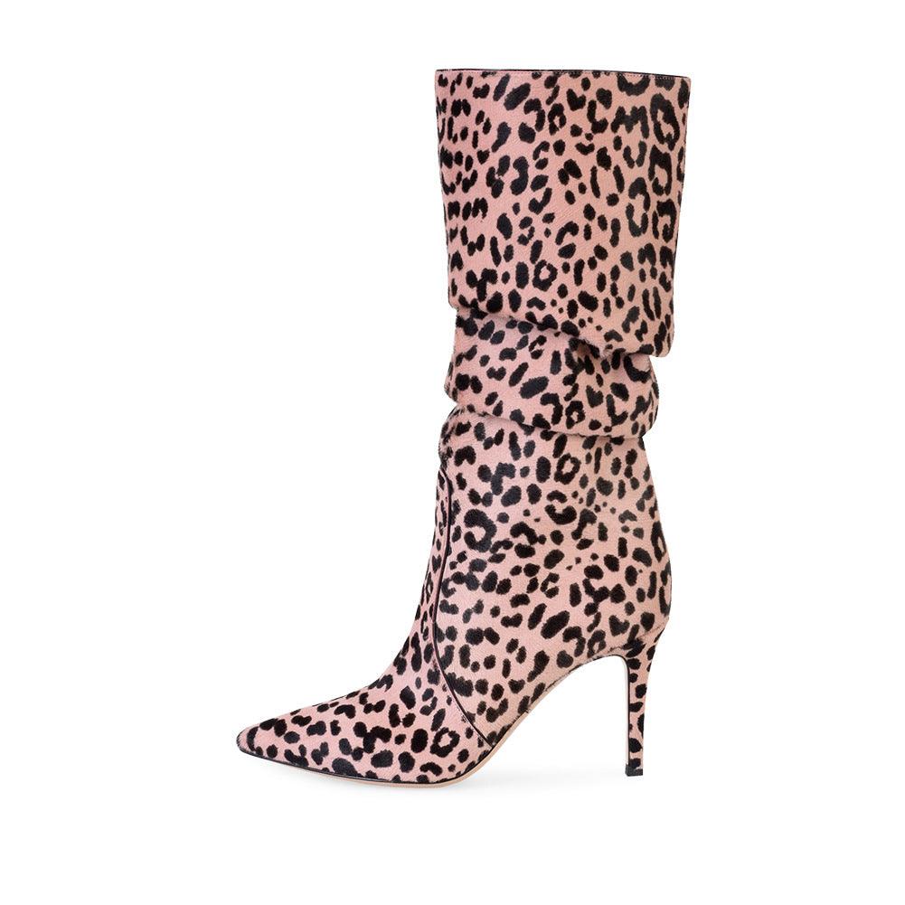 Sexy Leopard Print Women's Winter Stiletto High-heeled Boots - MRSLM