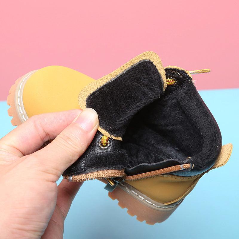 Soft-soled Ankle Boys Plus Cashmere Martin Boots Toddler Leather Shoes - MRSLM