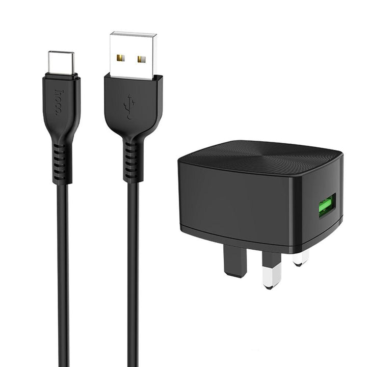 HOCO C70B UK QC3.0 Charger Power Adapter With Type-C Cable For Tablet Smartphone - MRSLM