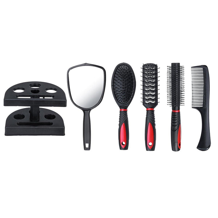 Healthcom Set of 5 Hair Combs Set Professional Salon Hair Cutting Brushes Sets Salon Hairdressing Styling Tool Mirror And Holder Stand Set Dressing Comb Kits for Women and Men - MRSLM
