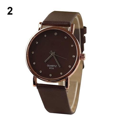 Women's Fashion Faux Leather Band Wristwatch Rhinestone Inlaid Quartz Watch - MRSLM