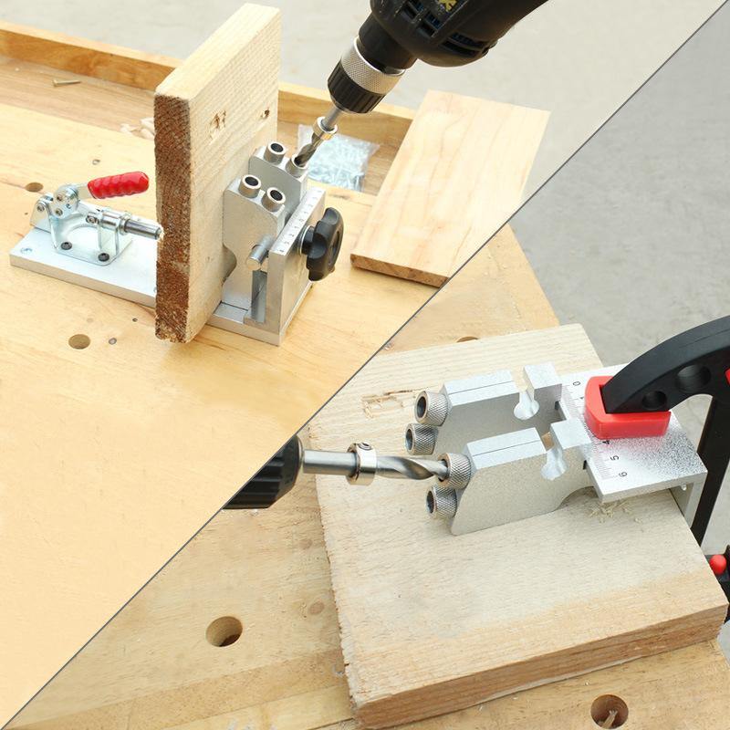 Woodworking Pocket Hole Jig System Guide Carpenter Kit with Clamp and Hole Drill Bits - MRSLM