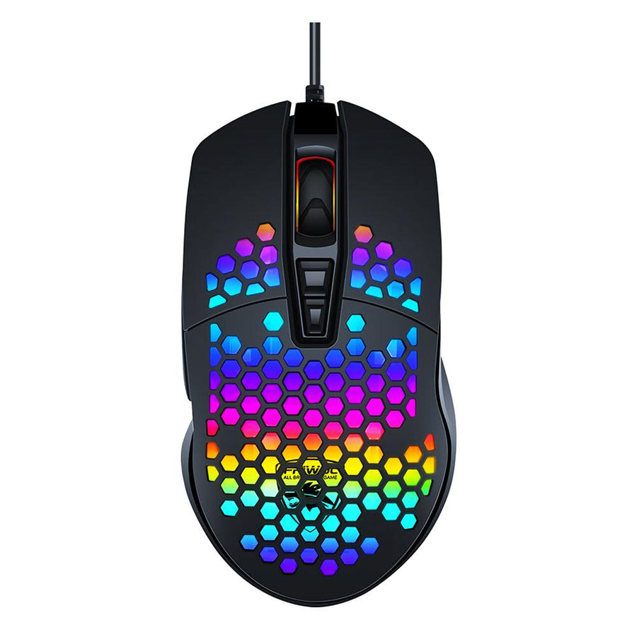 FRIWOL V9 Wired Gaming Mouse Honeycomb Hollow 4000DPI 7 Buttons USB Wired Mouse with RGB Backlight (Black) - MRSLM