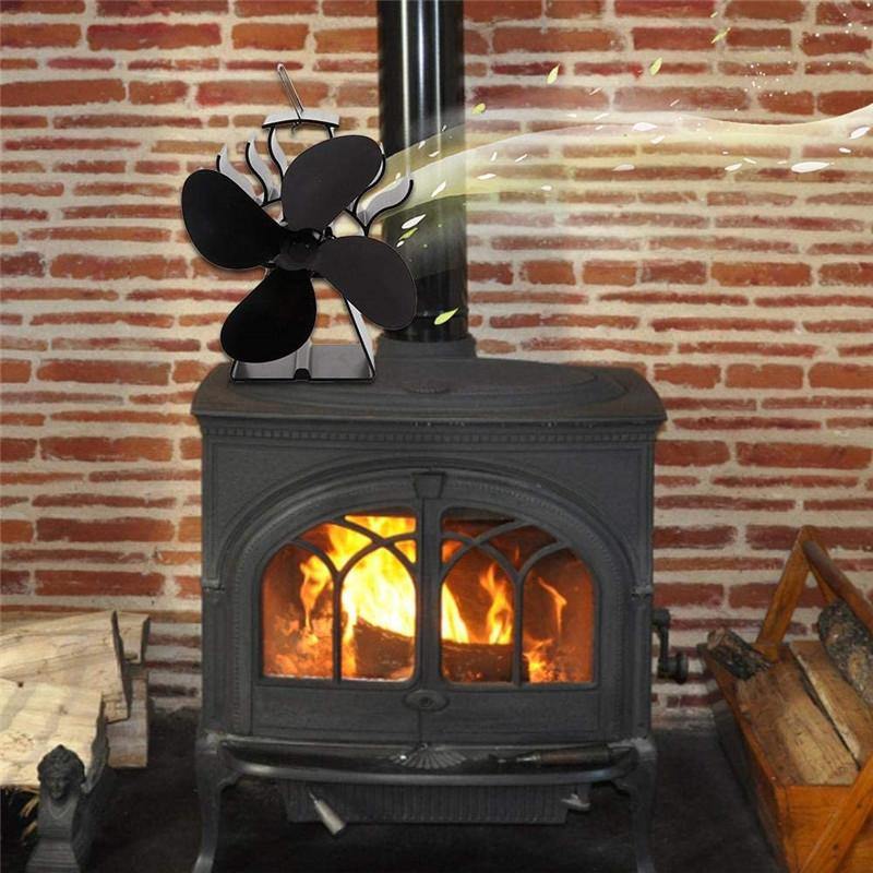 4 Blade Eco-friendly Black Stove Fan Low Noise Home Fireplace Fan Efficient Heat Distribution - MRSLM