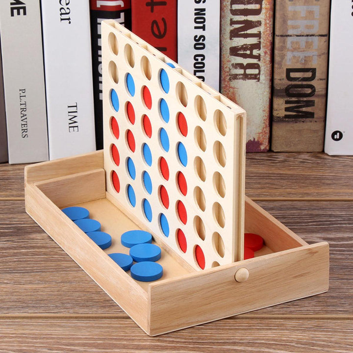 4 In A Row Traditional Wooden Gameboard Education Board Game Classic Four in a Line Connect Game For Home School - MRSLM