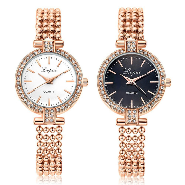 Lady Fashion Rhinestone Inlaid Slim Mesh Band Business Quartz Analog Wrist Watch - MRSLM