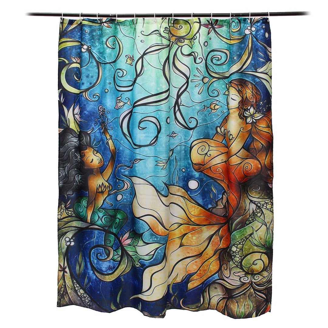 Waterproof Mermaid Scenery Pattern Fabric Shower Curtain Panel Sheer 180 x 180CM - MRSLM