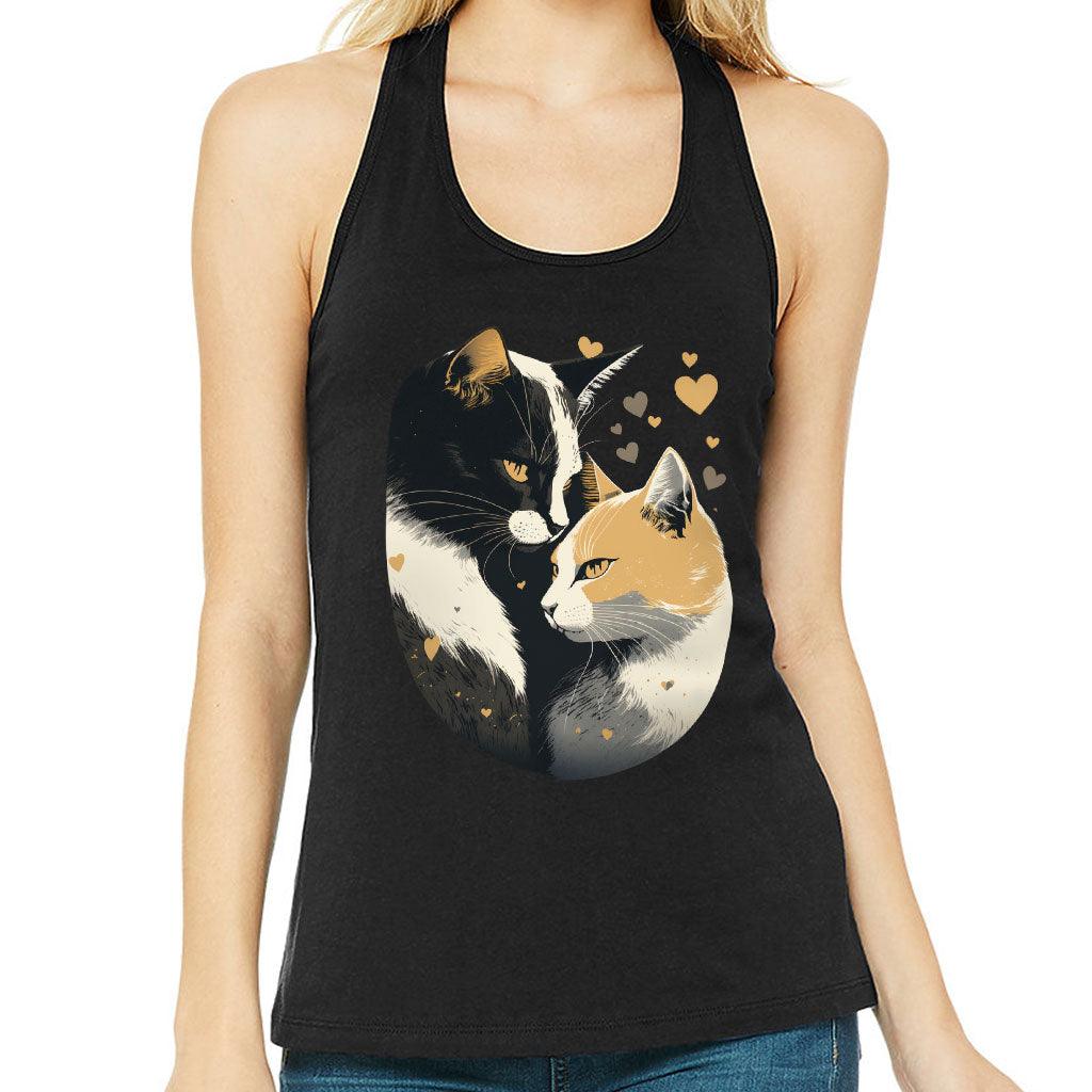 Cat Love Women's Racerback Tank - Couple Style Tank Top - Printed Workout Tank - MRSLM