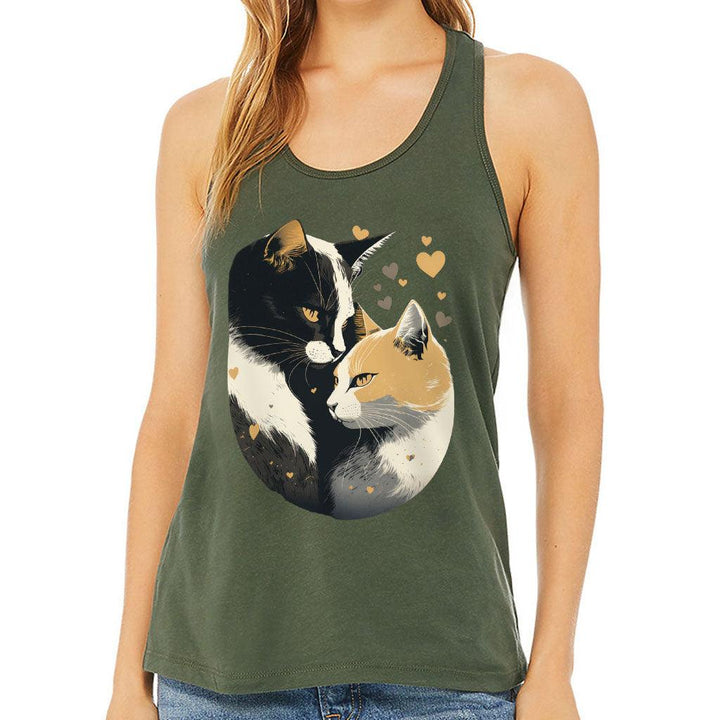 Cat Love Women's Racerback Tank - Couple Style Tank Top - Printed Workout Tank - MRSLM