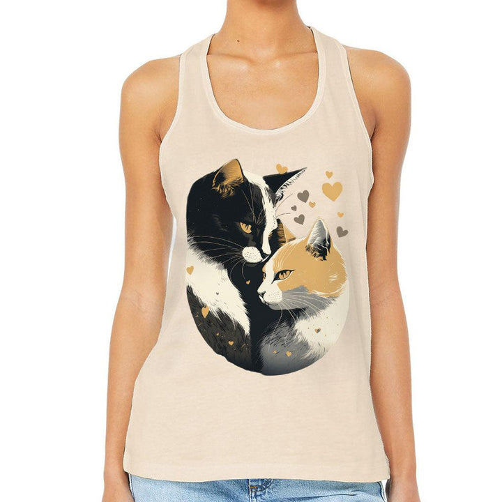 Cat Love Women's Racerback Tank - Couple Style Tank Top - Printed Workout Tank - MRSLM