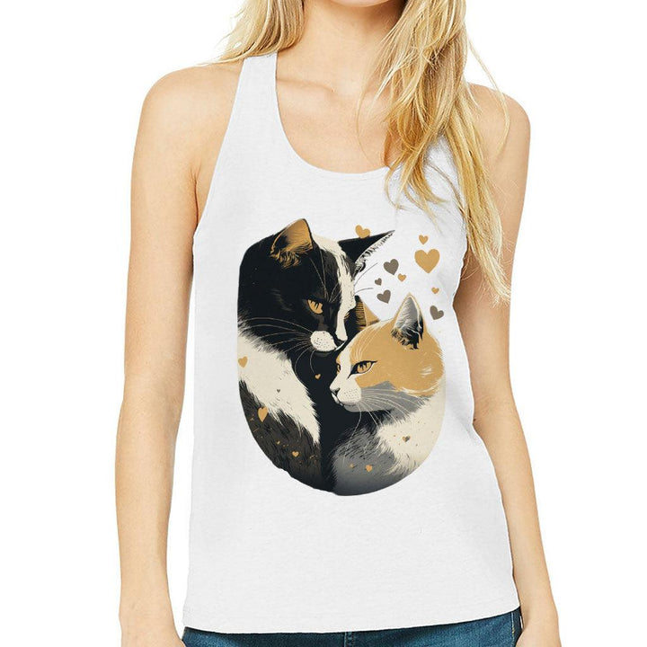 Cat Love Women's Racerback Tank - Couple Style Tank Top - Printed Workout Tank - MRSLM