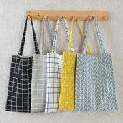 geometric print linen tote bag, view 6 - MRSLM