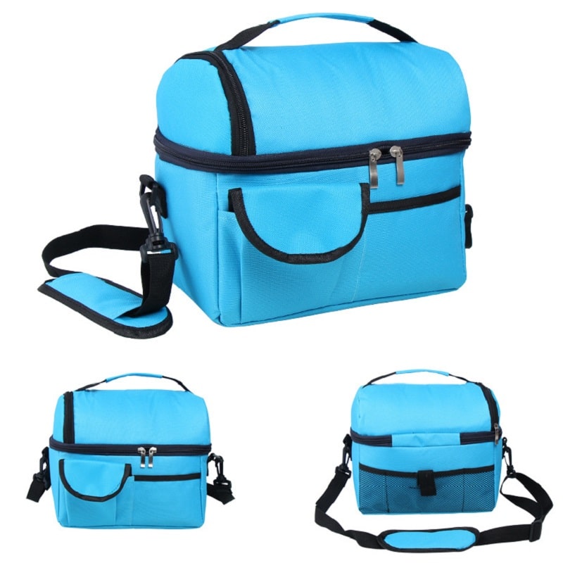 Solid Color Insulated Lunch Bag with Pockets