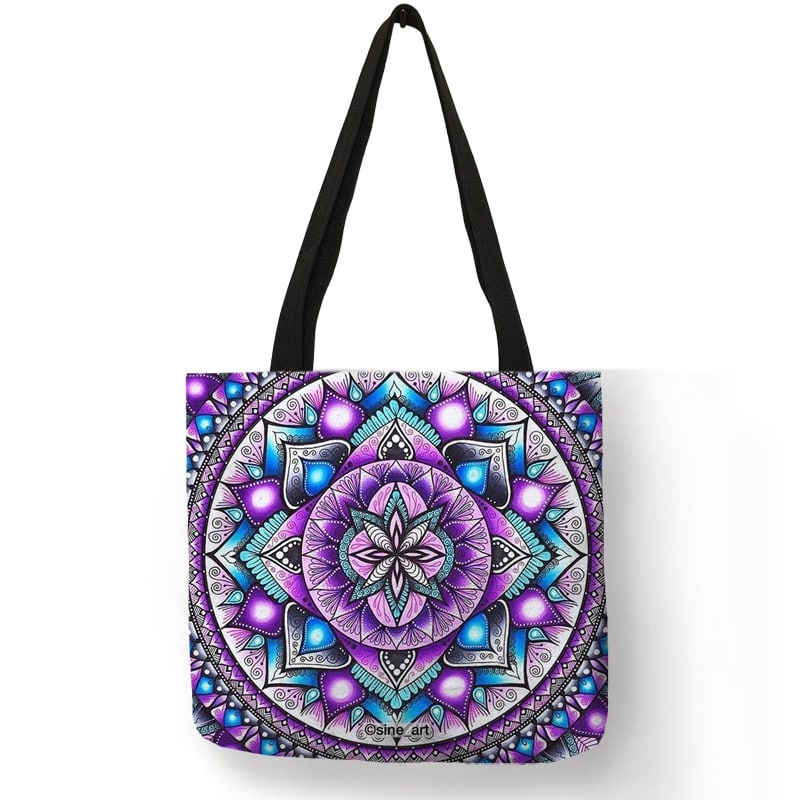 Women's Mandala Printed Linen Shopper Shoulder Bag