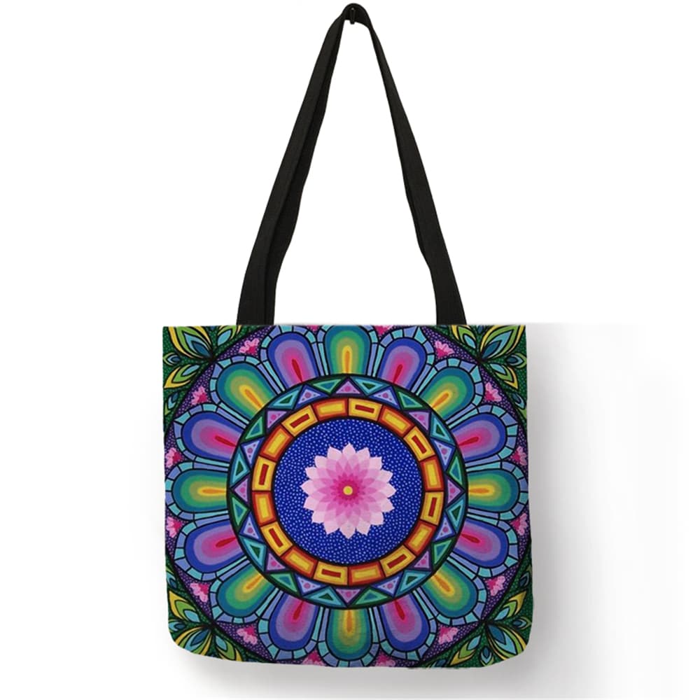Women's Mandala Printed Linen Shopper Shoulder Bag
