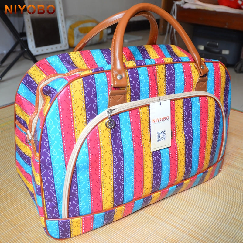 striped PU leather travel bag, view 17 - MRSLM