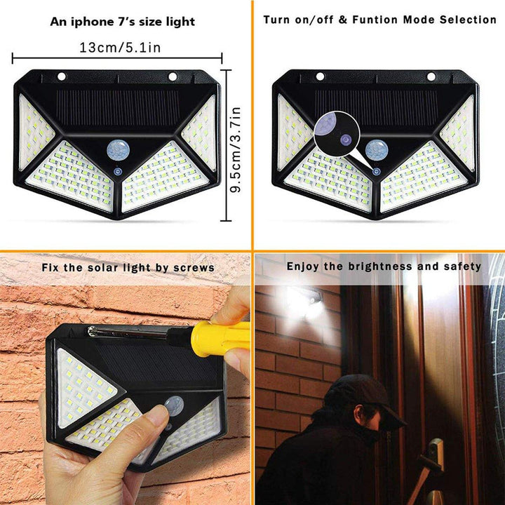 ARILUX® 100 LED Solar Powered PIR Motion Sensor Wall Light Outdoor Garden Lamp 3 Modes - MRSLM