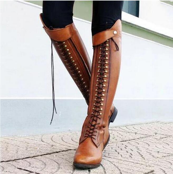 Rivet lacing boot for lady with thick heel - MRSLM